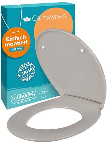 Calmwaters Premium WC Sitz einfache Montage Toilettendeckel bis 250 kg Made in EU aus antibakteriellem Duroplast Absenkautomatik 2 Montage Optionen abnehmbar Klobrille oval Manhattan-Grau