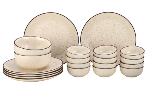 Image of Bodhi House Solid Handcrafted Stoneware Ceramic Dinner Set, Dish Set Serving, Microwave and Dishwasher Safe, Bone-ash Free, Crockery Set for Dining and Gifting (Beg-SPCK, Pack of 20 (6F+12K+2SB))