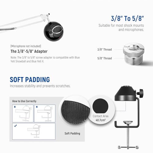 Image of NEEWER Suspension Boom Arm Scissor Mic Stand, Microphone Arm Desk Stand with 3 /8 inch to 5 /8 inch Screw, Cable Ties Compatible with Blue Yeti Snowball Yeti X Quadcast, Max Load 3.3lb /1.5kg, NW-35, White