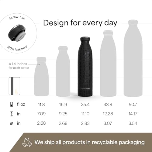Image of LARS NYSOM Stainless Steel Insulated Water Bottle 12oz 17oz 25oz 34oz 51oz | Insulated Thermo Flask for Hot and Cold Beverages | Leakproof Drinking Bottle (Black, 25.4oz)