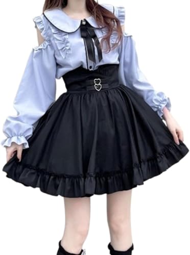 Lolita Fashion Jirai Kei Fashion Y2K Sets Cutecore Balletcore Off Shoulder Shirt Women Lace Mesh Sheer Long Sleeve