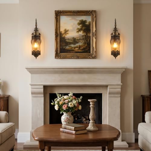 Image of Rustic Wall Sconce with Glass | Vintage Antique Wall Light Fixture E26 Mid Centry Lantern Bedside Sconces Wall for Living Room Bathroom Mirror