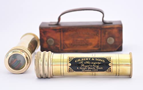 Royalmart Handmade Brass Kaleidoscope With Leather Box - Vintage Look - Antique Finish - Kaleidoscope For Kids Friends Family Children - 3D Mirror Lens (Brass Finish) #TOP1