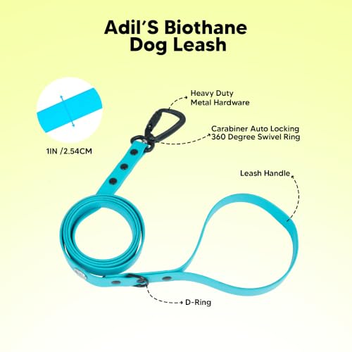 Image of Adil's Biothane Waterproof Dog Collar, Dog Leash & Collar Leash Combo | Heavy Duty TPU Coated Webbing | Adjustable Quick Release Buckle | Odour Resistant (Light Sky, M-18, Leash Only)