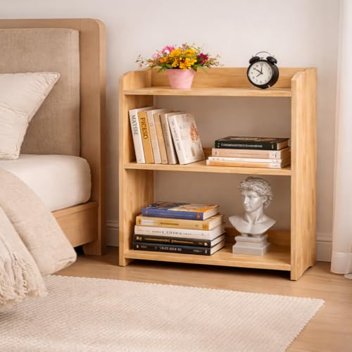 Image of Bookcase by Natural Wood, Wooden 3 Tier Bookshelf, Small Wood Bookcase Storage Shelf, Open Shelf Organizer for Bedroom, Living Room and Office.