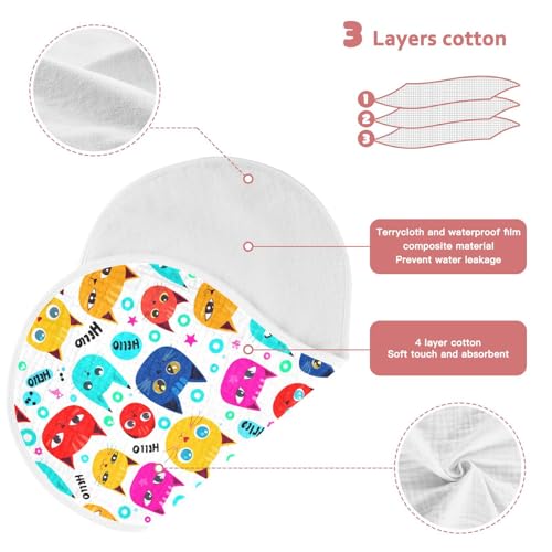 Colorful Cartoon Cat Muslin Baby Burp Cloths - Super Absorbent and Soft Burping Rags - Cotton Burp Clothes Set for Boys and Girls, 2 Pack3