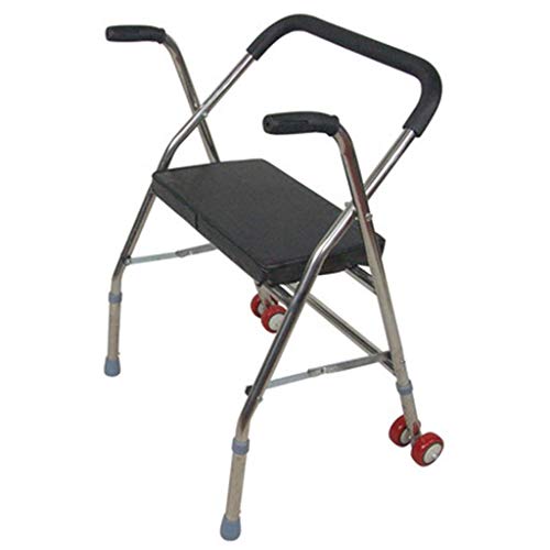 Andador portátil de acero inoxidable con asiento y ruedas de altura ajustable para movilidad