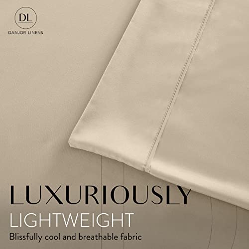 Danjor Linens Bed Sheet Set Cal King for Hot Sleepers, Hotel Premium Sheets with 4 Pillowcases, Lightweight Brushed Microfiber Deep Pockets, Breathable Cooling 6 Piece Bedding Sets, Taupe