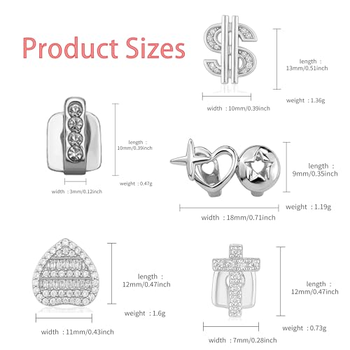 6 Pcs Hip Hop Grillz Set, Open Face Teeth Jewelry for Men & Women, Easy Fit Adjustable Dental Caps with Improved Mold, Secure & Durable Material, Comfortable Wear for Costume, Theme Parties & Gifts(Silver) - Thumbnail 2