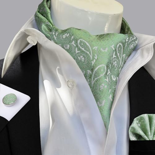 Image of DiBanGu 3PCS Ascot Ties for Men Wedding Jacquard Woven Silk Ascot Cravat for Men Cravat Tie and Pocket Square Set