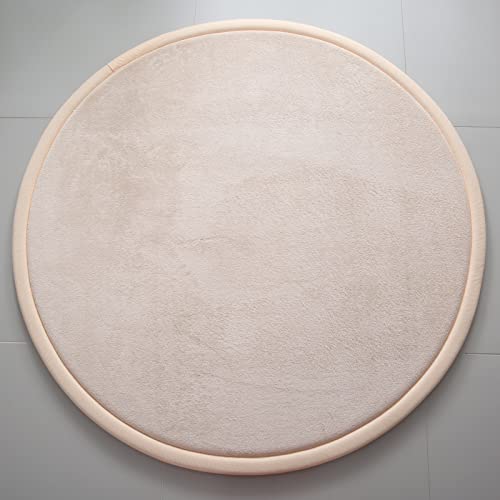 Loartee korallenrote Samtmatte Teppich Rund, als Krabbeldecke fürs Kind,2,5cm Dicker Kinderteppich,Beige,100cm