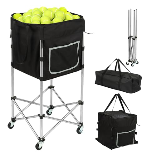 TaiAlphayi Tennis Ball Cart with Wheels & Brake (180 Capacity) Heavy Duty Stainless Steel Frame with Detachable Washable Bag Foldable Travel Hopper for Tennis & Pickleball Portable Carrier