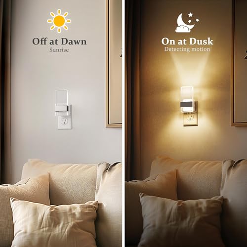 Image of JandCase Night Lights Plug into Wall, Dusk to Dawn Sensor, 3000K Soft White LED, Acrylic Design, 0-100lm Adjustable Brightness, for Bedroom, Bathroom, Living Room, Hallway