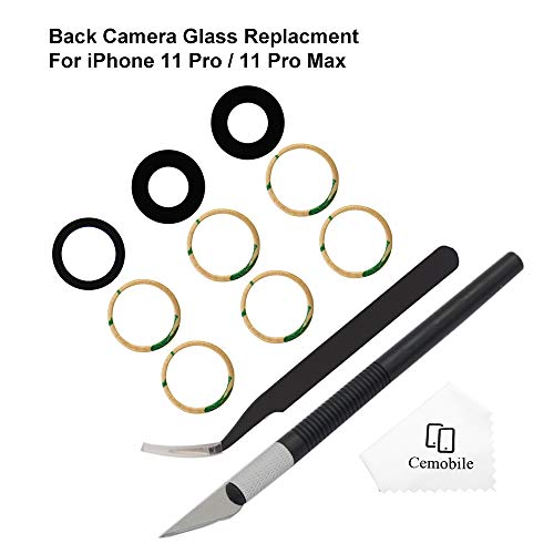 Cemobile Rear Back Camera Lens Glass Replacement Compatible with iPhone 11 Pro & iPhone 11 Pro Max with Adhesive, Anti-Static Tweezers, Precision Knife Repair Tool Kit