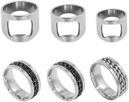ANOTHEEE 6Pcs Stainless Steel Bottle Opener Rings Beer Bottle Opener Rings Link Shaped Band for Removing The Crown Seal and Cap of Drinks