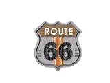 Applikation zum Aufbügeln gedeacc-kreativ Bügelbild Applikation Aufnäher Patch Biker Route 66 grau 5,0 cm x 5,0 cm