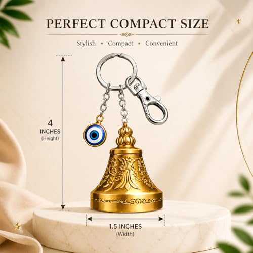 Image of Guardian Bell Keychain for Bike & Car | Tibetan Style Bell Keyring with Evil Eye Charm & ๐๐๐๐ฎ๐ซ๐ Silver Clip | Good Luck Rider Accessory Gift for Men & Women- ๐๐๐๐ค ๐จ๐ ๐