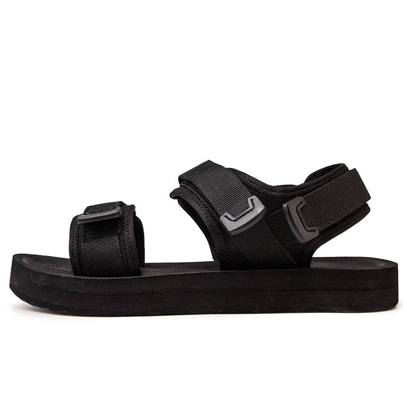 Men's Flat Sandals, Open Toe, Adjustable Straps, Non-Slip Sole, Black, Big Size3