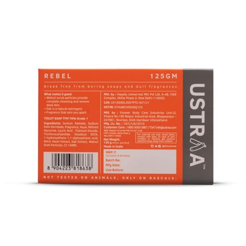 Image of Ustraa Rebel Cologne Soap with Oak & Walnut, 2 x 125 gm | Triple-milled Soap | Mild Exfoliation with Walnut Granules | Gives Lasting Fragrance (Pack of 2)