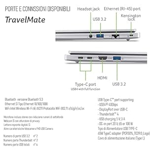 acer Notebook Core i5-1334u, 10Core, Display FHD IPS 15,6", Ram 16Gb DDR5, SSD 512Gb, Wi-Fi6e, BT, 4 Usb di cui 2 type-C Thunderbolt, tastiera retroilluminata, fingerprint, Win 11Pro, Ready to use