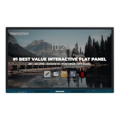 Image of Manomay 55 Inch Interactive Flat Panel, 4K UHD Touch Screen Display, Android 14 Octa-Core, OTT Streaming, 8GB RAM /128GB Storage, 20-Point Infrared Touch, Smart Board for Office, School & Business