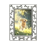 GIFTY GIFTY Dog Bone Hallow Photo Frame / 4x6 In | For Vertical Display on Tabletops | Perfect for perfect for displaying a photo of your loyal family member. This frame is packaged in a gift box, making it a great gift for dog lovers. (Silver)