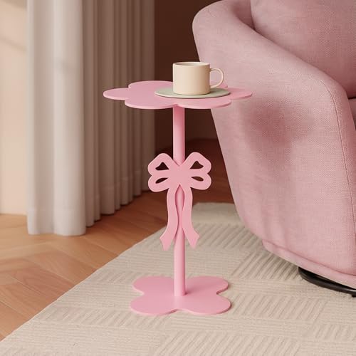Cinnvoice Pink Bow Side Table Small Wood End Table Coffee
