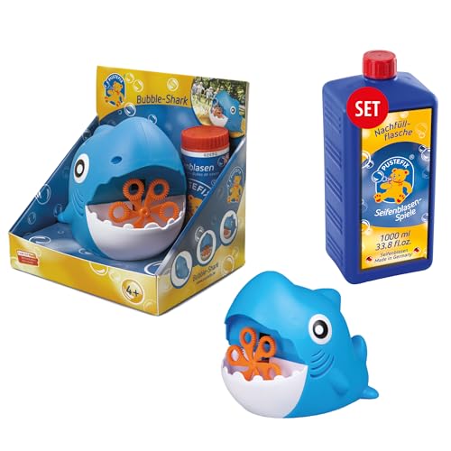 PUSTEFIX Seifenblasenmaschine Hai & 1L Nachfüllflasche I...