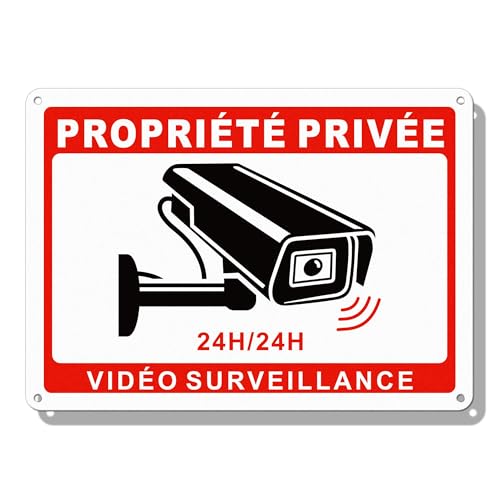 TAKULA 25 * 18CM Panneau Propriété Privée,24H Video Surveillance Panneau,Aluminium Réfléchissant pour une Visibilité de jour Comme de Nuit