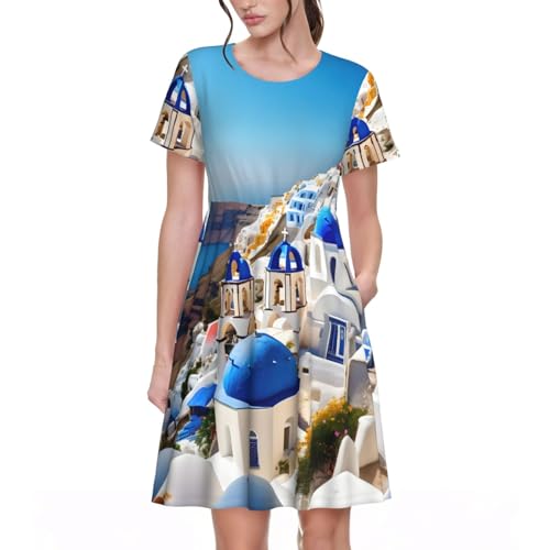Robe d'été Santorini légère contre la chaleur avec manches courtes confortables