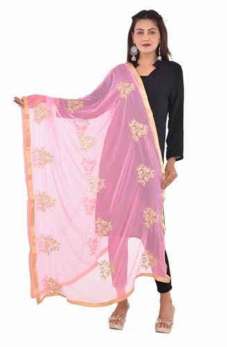 Image of Youthquake Golden Embroidered Work Chiffon Dupatta For Womens & Girls With 4 Side Gold Lace