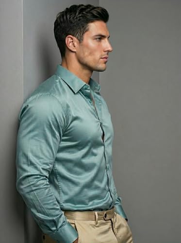 Image of Diverse Men's Satin Casual Shirt | Premium Solid Poly Satin | Wrinkle-Free, Full Sleeve Regular Fit Office, Business Wear