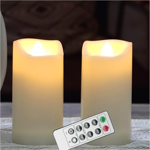 Image of QIDEA 2 inchX4 inch Outdoor Flameless LED Candles with Remote Timer, Battery Operated Flickering Waterproof Pillar Candle Lights for Halloween Christmas Garden Wedding Decorations 2 Pack