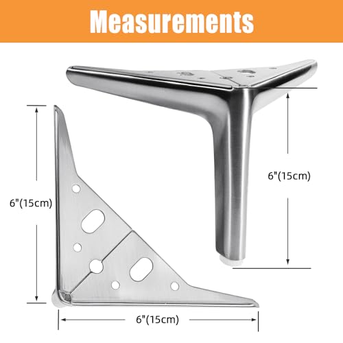 VEHCIL 6-inch Furniture Legs, Legs for Furniture Set of 4, Modern Furniture Feet for Cabinet Sofa Couch Table Chair Bed Dresser Wardrobe Risers DIY Replacement-Brushed Satin Nickel — view 6