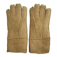 TruClothing Unisex Genuine Sheepskin Suede Leather Gloves Winter Warm Shearling Wool Lined Thermal Handwear - Tan XL