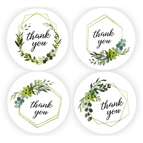 2 inch Greenery Frames Thank You Stickers Roll Green Round Boho Labels for Wedding Food Packaging 500PCS Cover