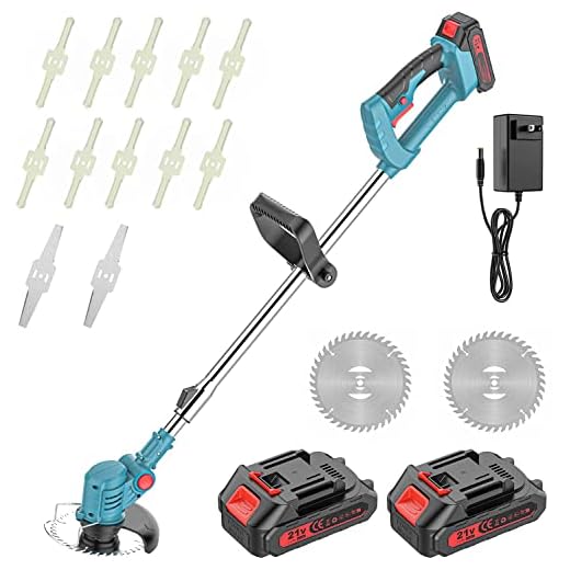 21V Weed Wacker Cordless, 47" Adjustable String Trimmer with Blade, 6000mAh Electric Weed Eater Battery Powered, Lightweight Cordless Brush Cutter Grass Trimmer for Lawn Edger Trimming Lawn Care