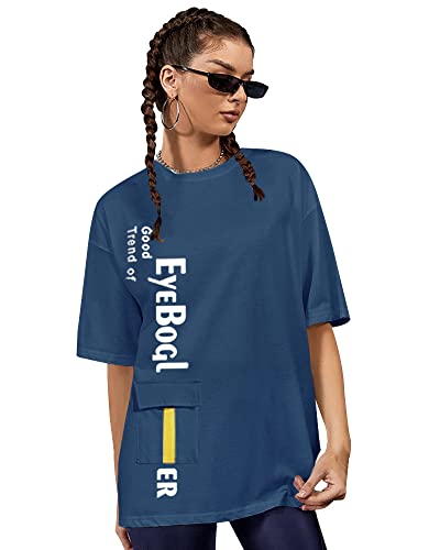 Image of EYEBOGLER Women's Trendy Round Neck Full Sleeves Loose Fit Typography T-Shirt
