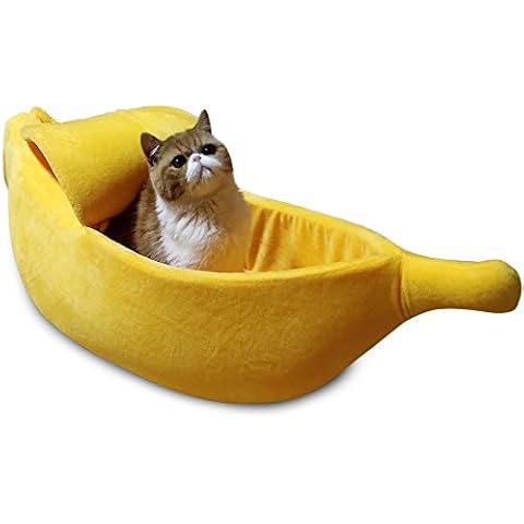 Petgrow Cute Banana Cat Bed House, Extra Large Pet Bed Soft Cat Cuddle Bed, Lovely Pet Supplies Cats Kittens, Yellow (X-large) Cover
