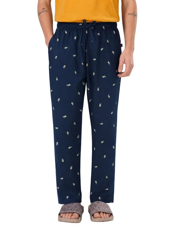 Men's 100% Cotton Lounge Pyjama Pants - Navy Blue Printed | No Marks Elastic, Invisible Left Zipper Pocket, Dual Side Pockets, Drawcord | Night Pants, Lower for Men, Leisure Wear-image-41