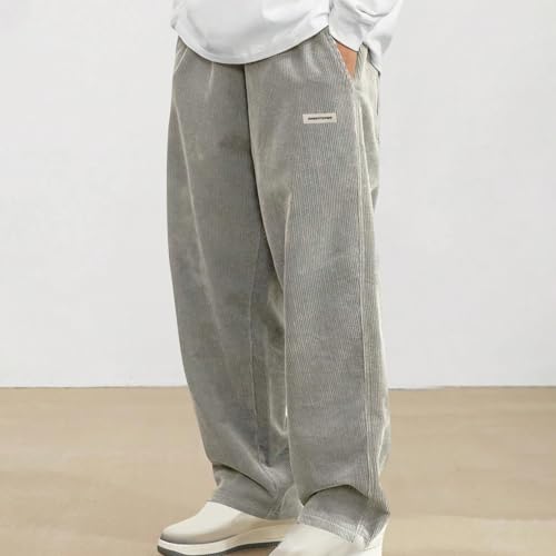 FZYLQY Men's Corduroy Straight Leg Pants Long Solid Elastic Waist Casual Pants Loose Fit Going Out Pants with Pockets2