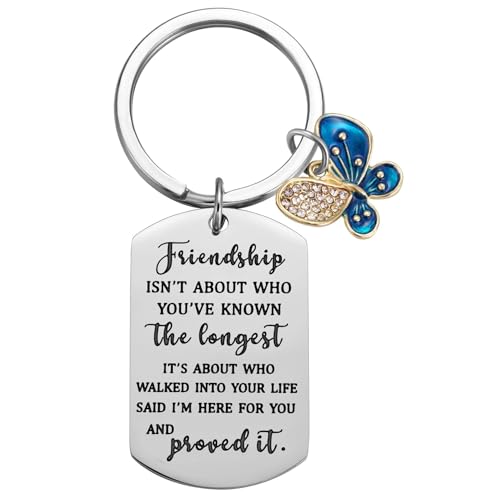 Presente de chaveiro para melhor amigo, pingente de borboleta, presente de longa distância para melhor amiga, irmã, verdadeira amiga, Prata, M