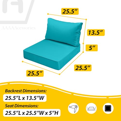Image of AAAAAcessories Outdoor Seat Cushions for Chairs, Fade-Resistant, Waterproof Patio Furniture Replacement Cushions, 25.5 inch x 25.5 inch x 5 inch + 25.5 inch x 13.5 inch, Turquoise Blue