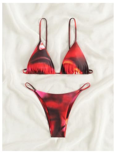 WDIRARA Women's 2 Piece Tie Dye Triangle Bikini Sets Spaghetti Strap Swimsuit Bathing Suit4