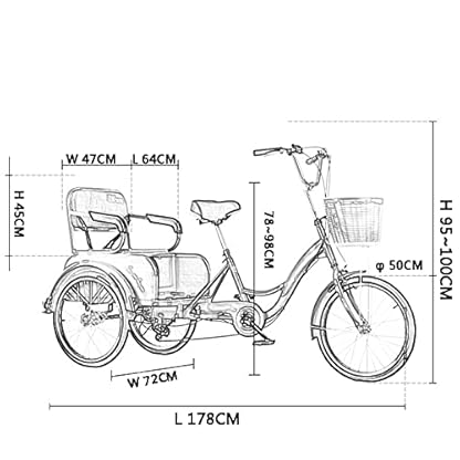 Dreirädriges Cruiser-Fahrrad, 6-Gang-Dreirad für Erwachsene, mit Rücksitz und Einkaufskorb, großes Stauraumfahrrad für Senioren, Damen und Herren (rot) – Bild 4