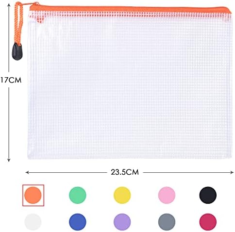 Vicloon Plastic Wallets A5, 10Pcs Zip Lock Bags Mesh Document Wallet Document Folders Plastic Pockets Zipper File Wallet for School Office Homework Storage Bags Travel