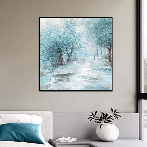 Peinture abstraite bleu arbre de neige affiche moderne image paysage deco maison