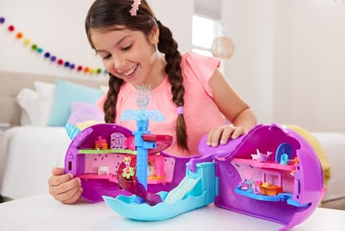 Polly Pocket Sparkle Cove Adventure Narwalabenteurer Boot - 2 Puppen, 3 auflösbare Perlen, 13 Zubehörteile, 2 Etagen, 6 Spielbereiche… – Ansicht 2