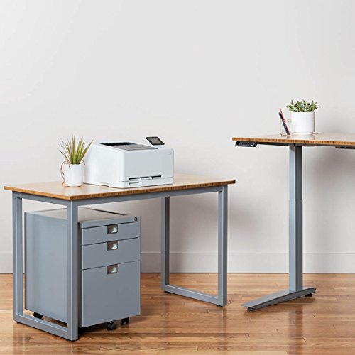 Image of Fully Bamboo Side Table - 48 inch x 24 inch Computer or Printer Table /Small Kitchen Table with Steel Frame (with Rolling Casters, Silver)