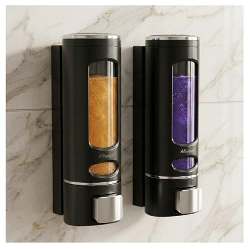 Image of ALTURAS Wall Mounted Liquid Soap Dispenser, ABS, 400 ML, for Shampoo, Sanitizer and Gel Handwash Dispenser (Black 400ml -2PC)